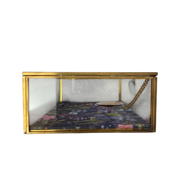 C&C California - NEW Floral Glass Jewelry Box Trinket Box w/Patina Gold Frame - Picture 5 of 6